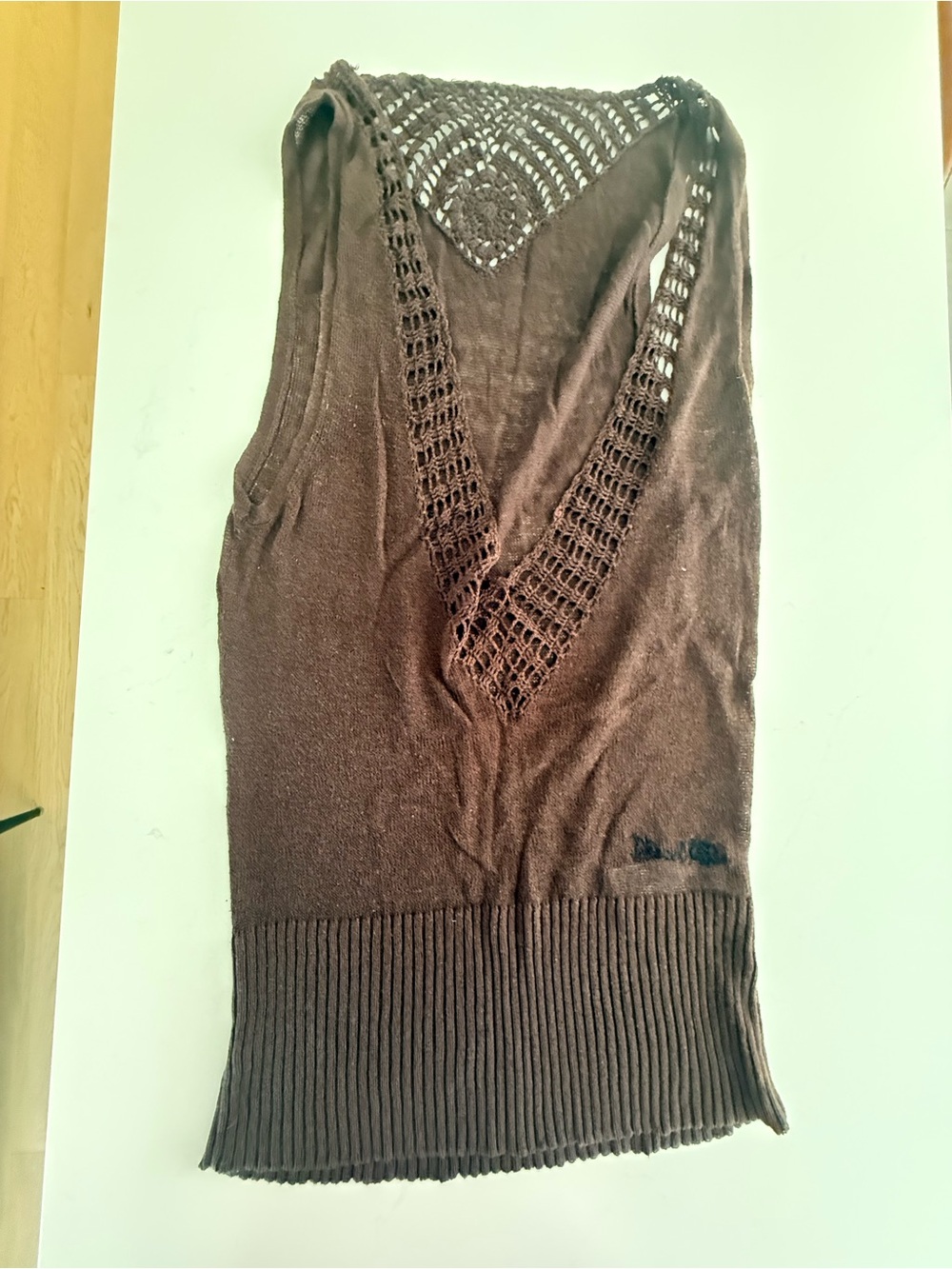 Vintage Diesel Brown Crochet V-Neck Knit Tank Top
